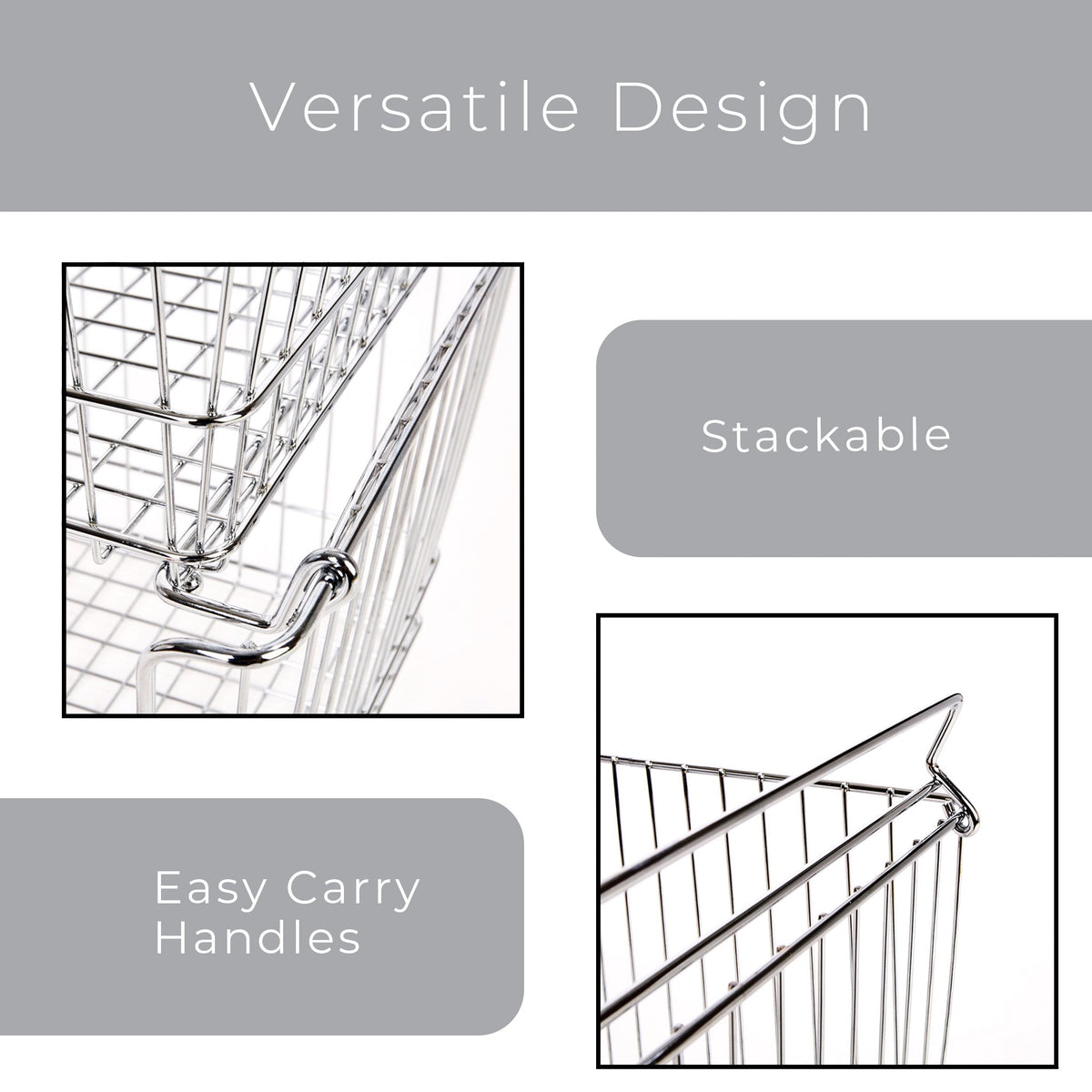 Large Metal Wire Stacking Baskets with Handles